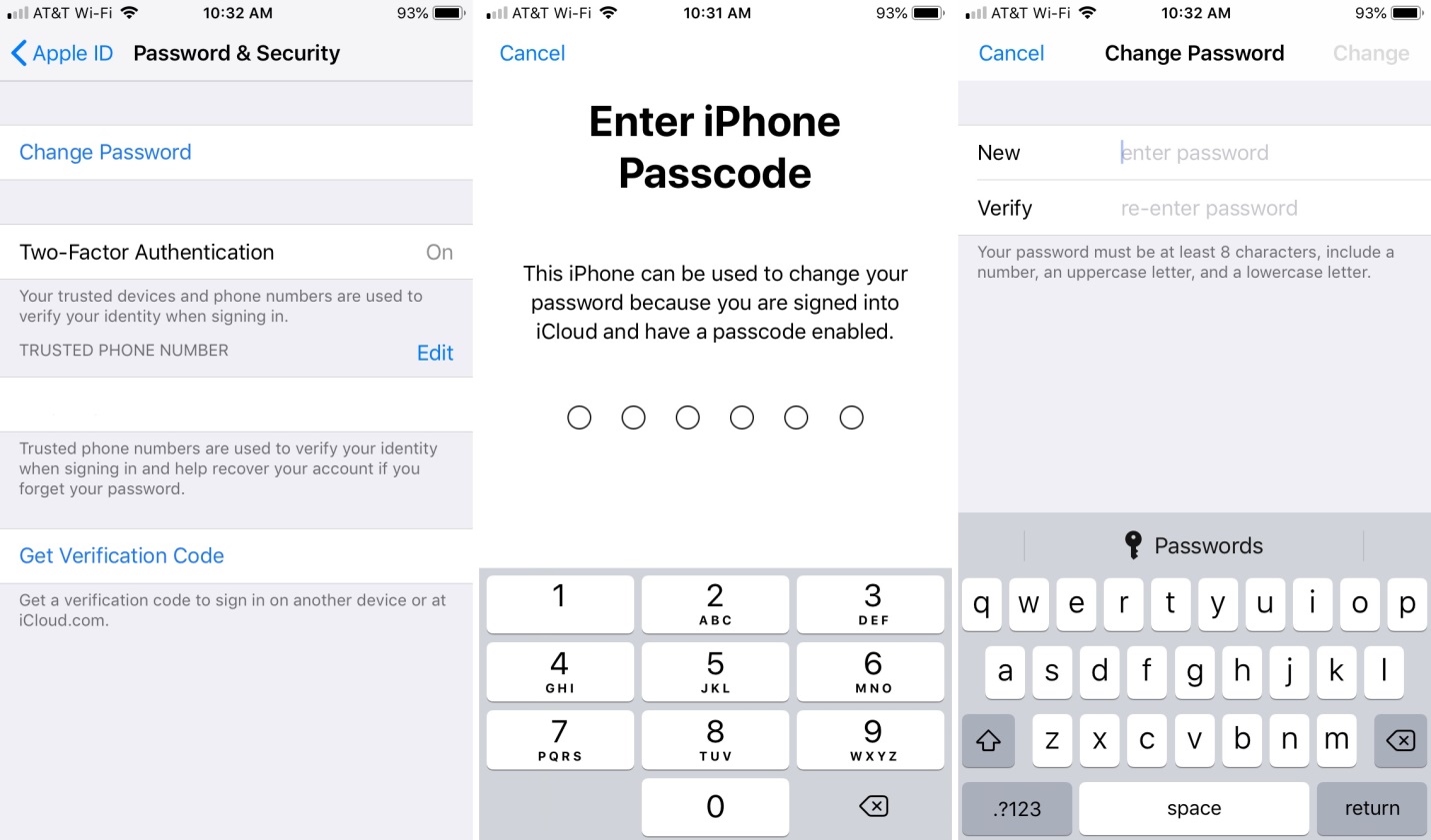 Change Apple ID Password in Settings iPhone