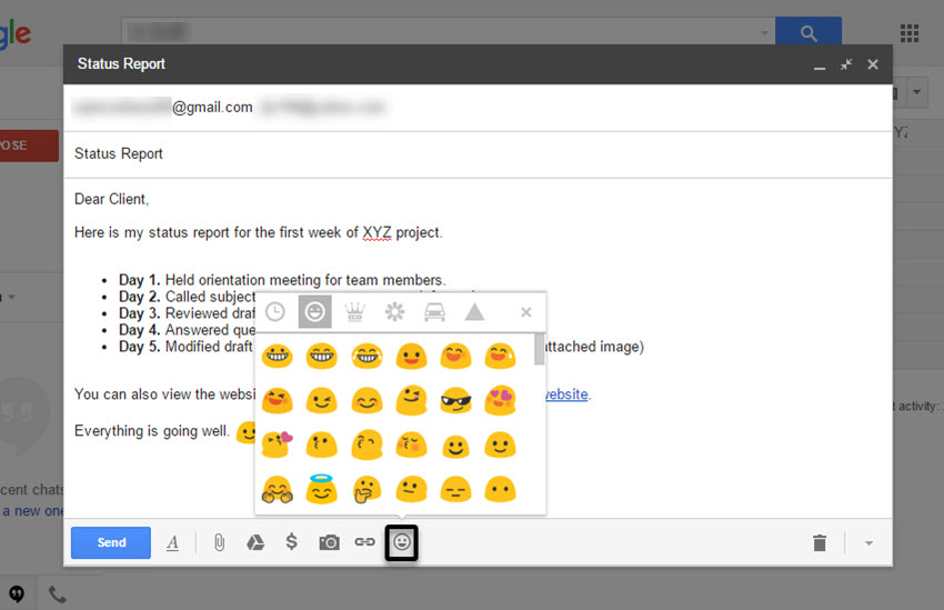 Gmail Emoji selection box