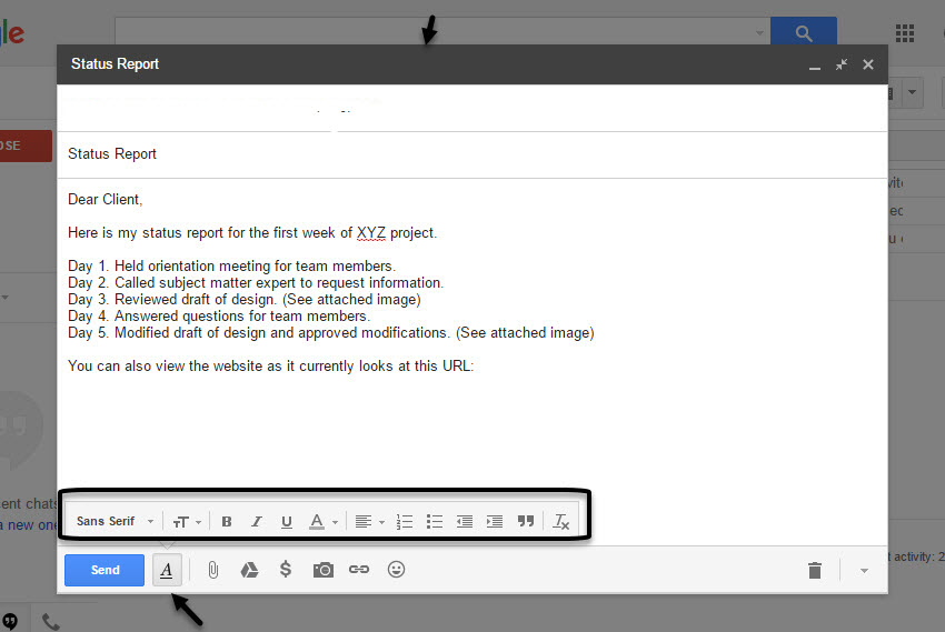 Gmail Formatting menu
