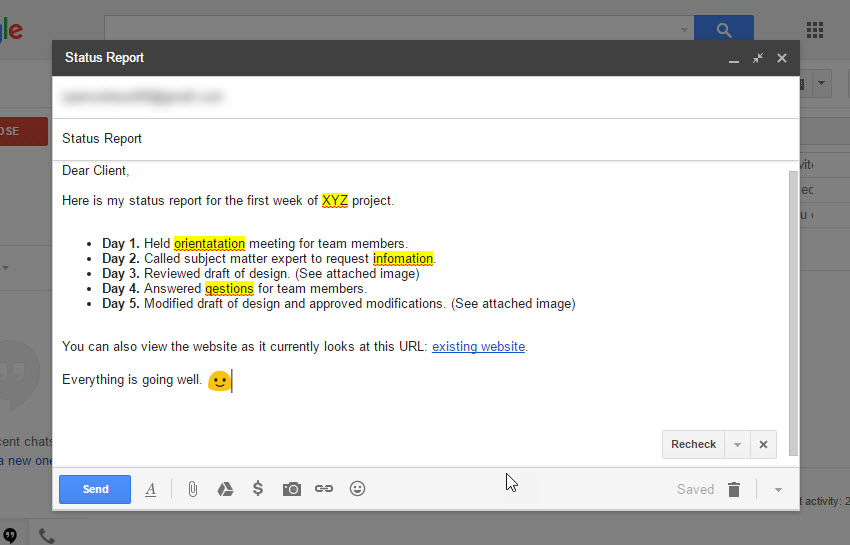 Gmail Spell Check feature