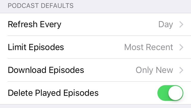 iOS 9 Podcasts defaults