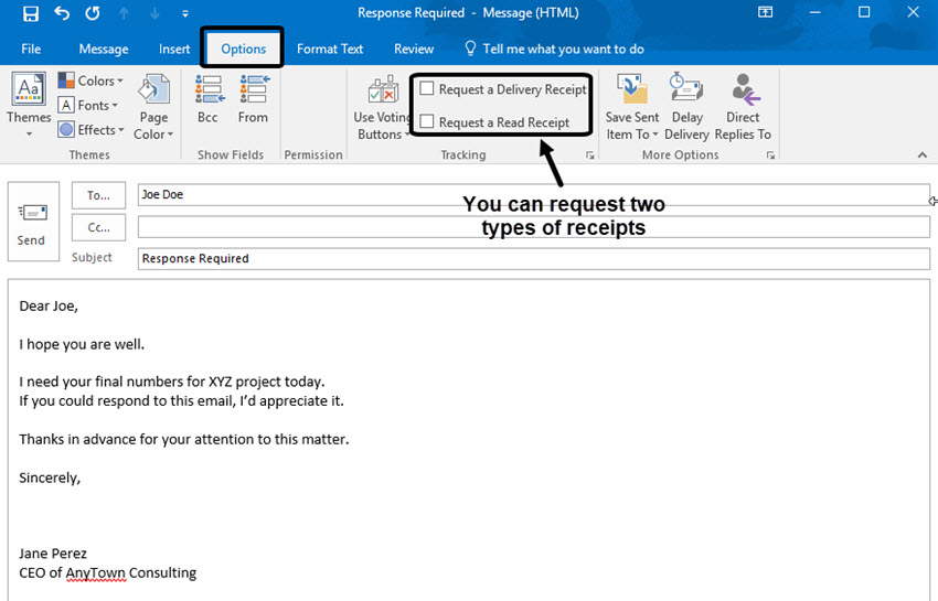 Return Request in Microsoft Outlook