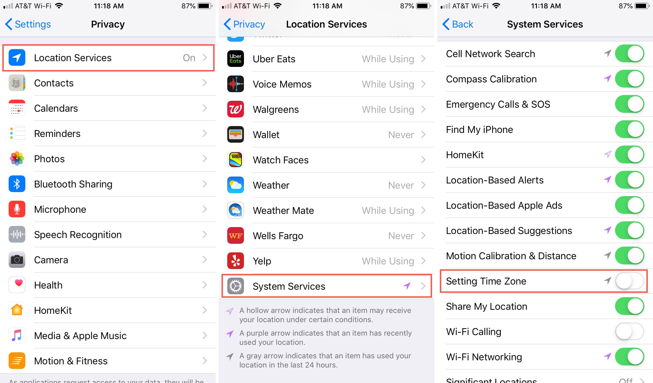 Turn Off Time Zone Location Services iPhone