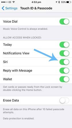 Settings > Touch ID & Passcode>allow access when locked> turn off