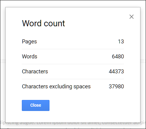 The word count of a document