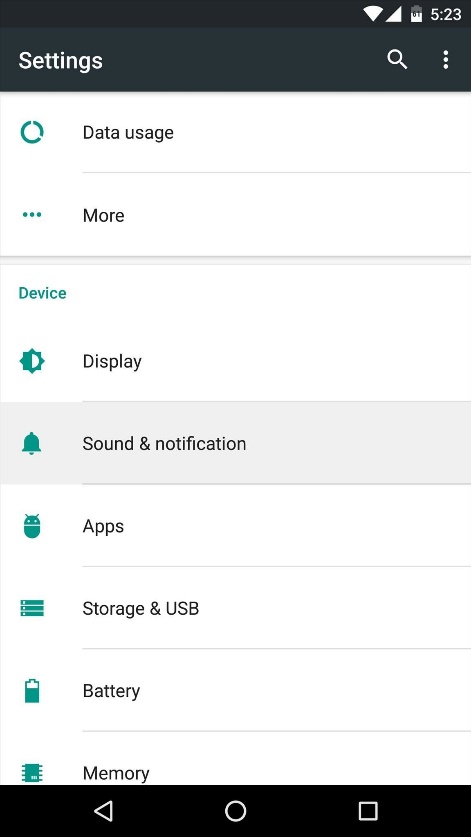 رفتن به بخش sound and notification در تنظیمات گوشی 