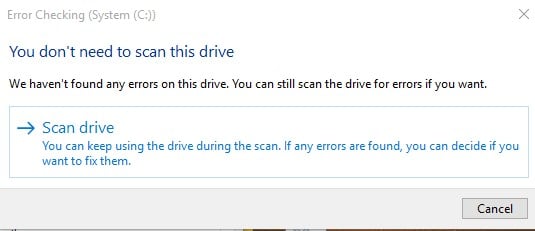 Click on the Scan drive option