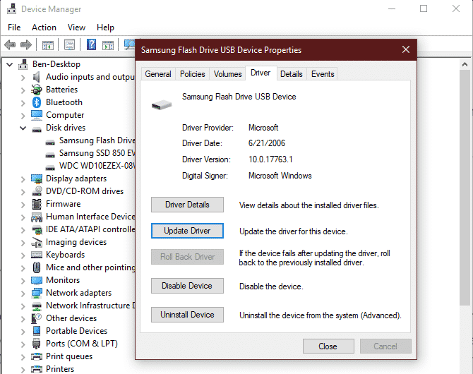 From the right click menu, select 'Update driver'