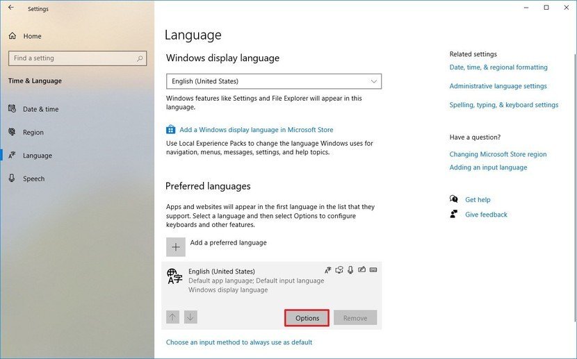 Language Settings on Windows 10