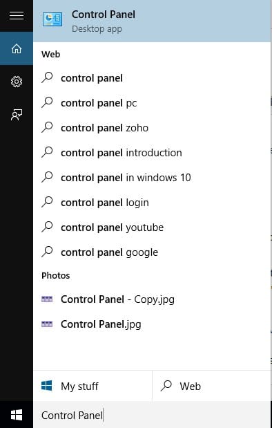باز کردن کنترل پنل با Cortana