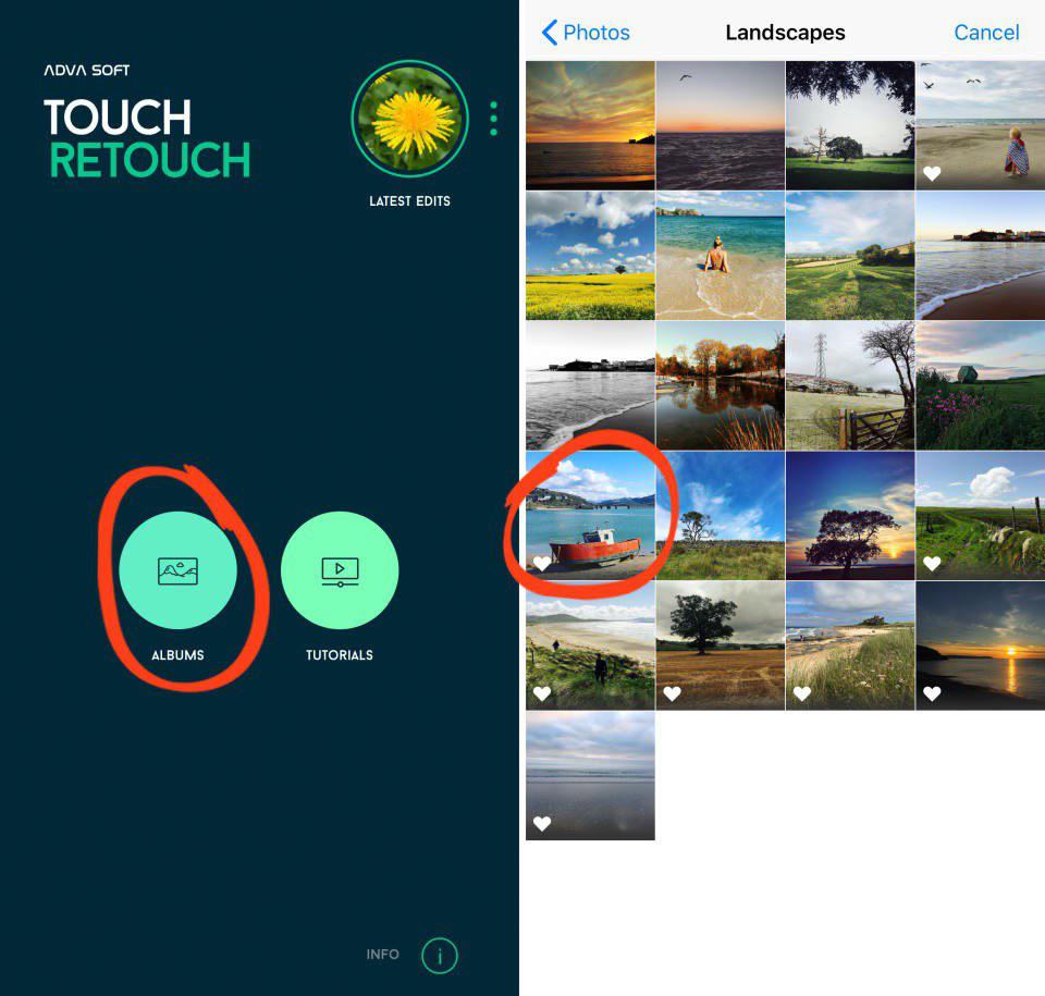 باز کردن برنامه TouchRetouch رفتن به گزینه آلبوم و انتخاب عکس مورد نظر 