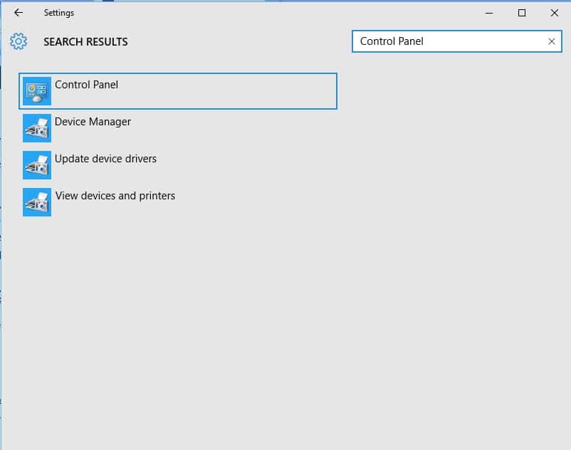 بازکردن کنترل پنل با استفاده از تنظیمات ویندوز