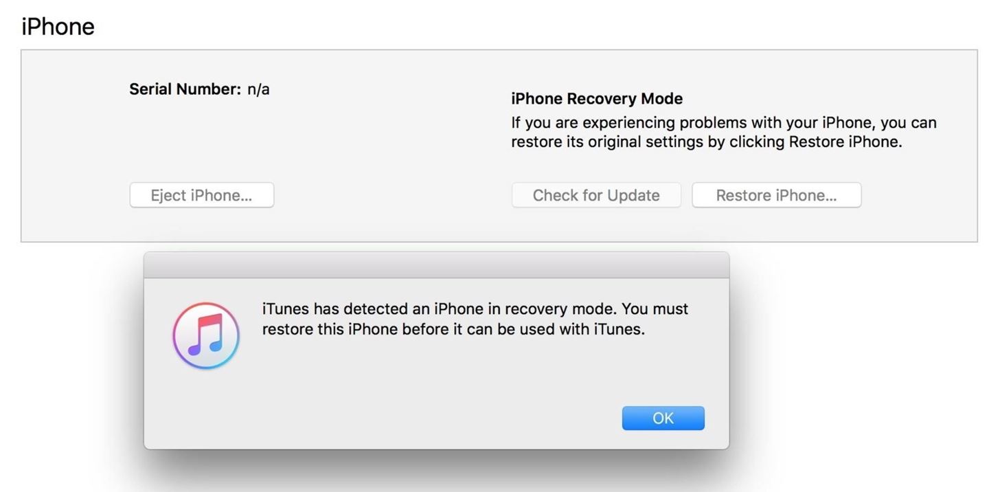 انتخاب گزینه OK را انتخاب کنید برای بستن سریع بازیابی iTunes 