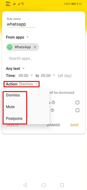 dismiss,mute یا postpone