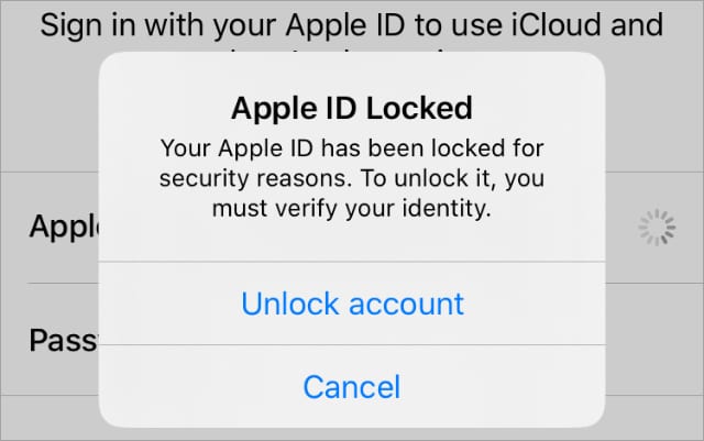 Apple ID disabled or locked alert from iPhone