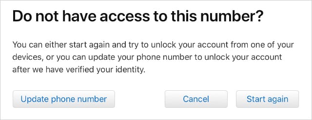 Option to update phone number if you can't access the current one on iForgot webste
