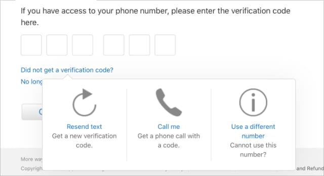 Resend verification code options on iForgot website