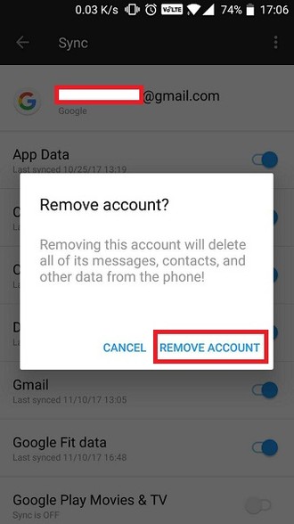 روی remove account بزنید 