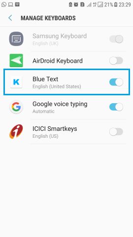 Blue Text KEyboard send WhatsApp Facebook message in blue colour