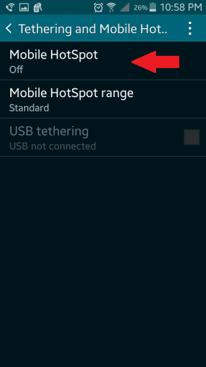 Mobile HotSpot tab