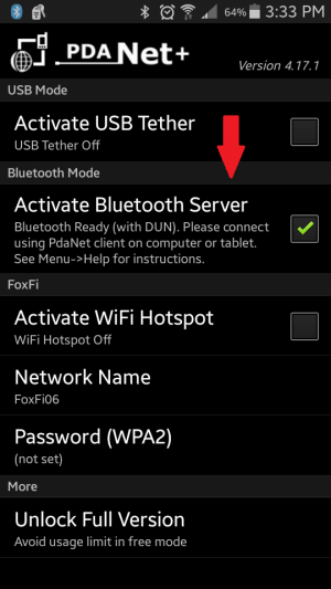 PdaNet Bluetooth Server