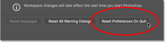 Selecting the new Reset Preferences On Quit option.