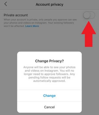 برای عمومی کردن اکانت اینستاگرام Private account را غیرفعال کنید 