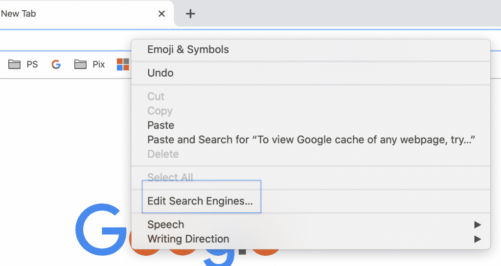 Edit Search Engines option from the address bar.