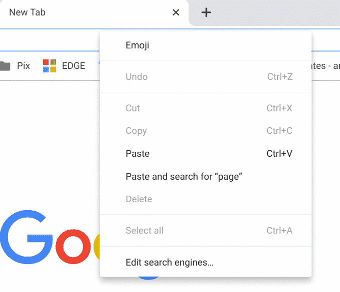 Paste and search option in Chrome