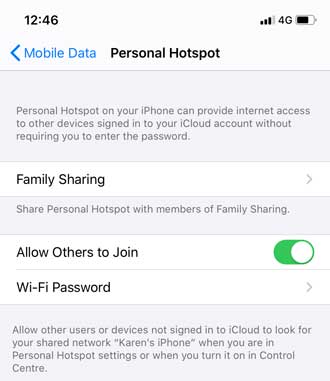 personal hotspot.turn on allow others to join