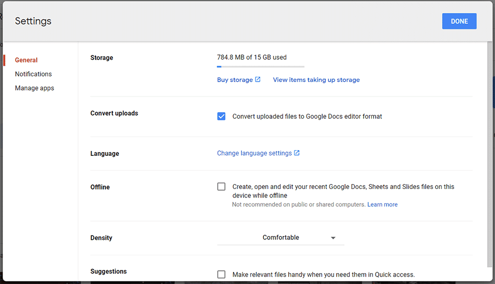 choose “Convert uploaded files to Google Docs” option