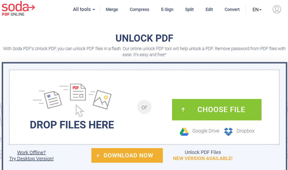 click “choose file” in Soda Unlock PDF web app