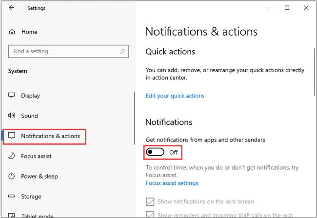 Windows Notification setting را غیرفعال کنید