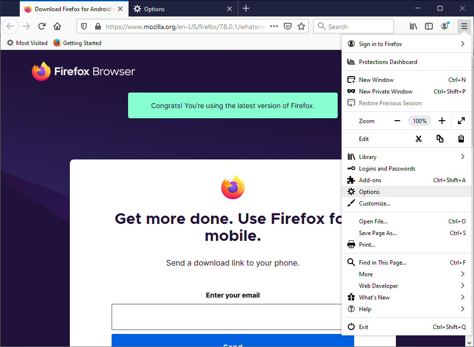 Firefox Options