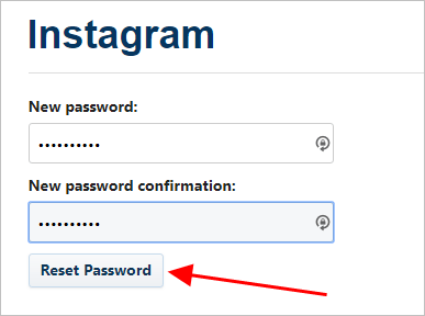 مشخص کردن رمز عبور جدید و زدن reset password