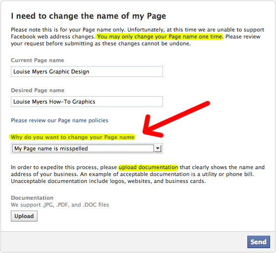دلایل درخواست تغییر نام صفحه فیسبوک