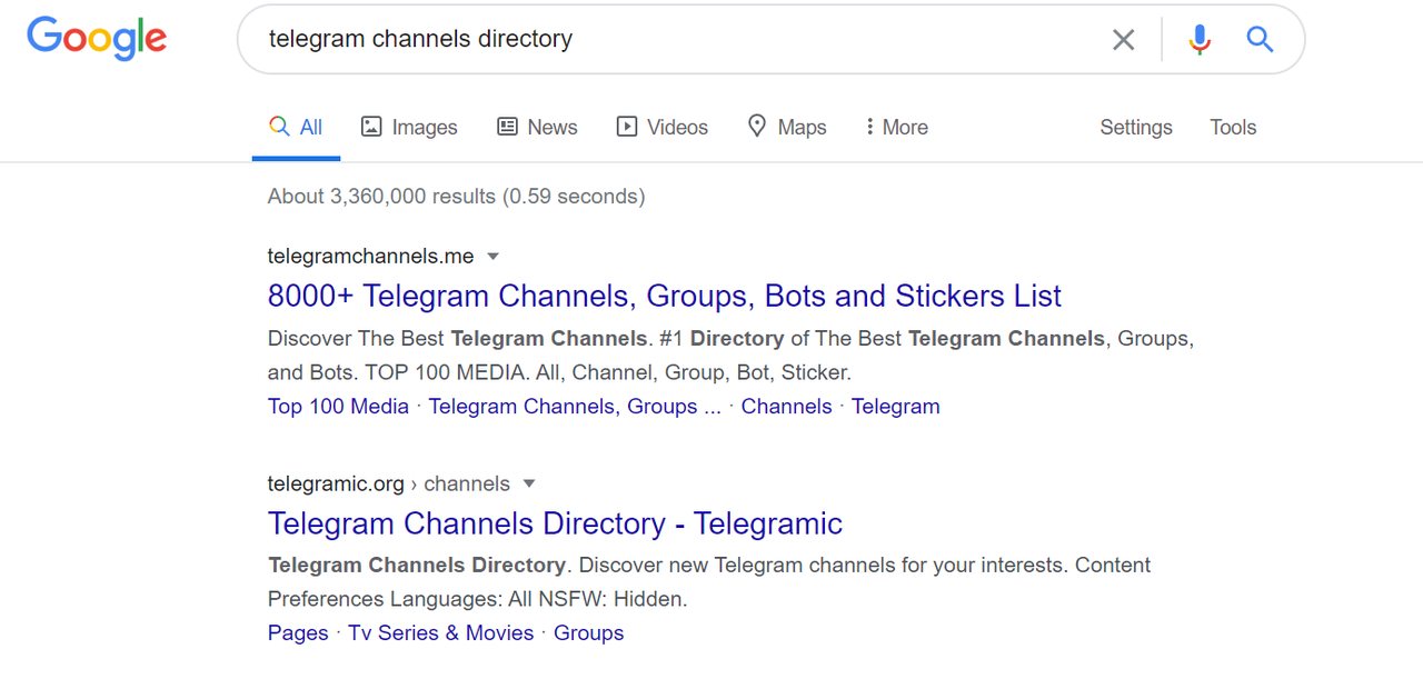 جستجوی کانال ها از طریق گوگل