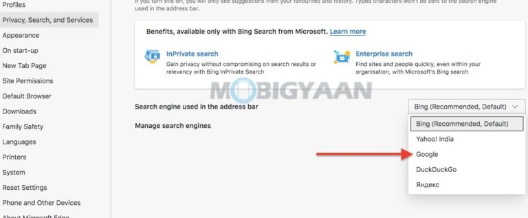 تغییر موتور جستجو در مرورگر Microsoft Edge
