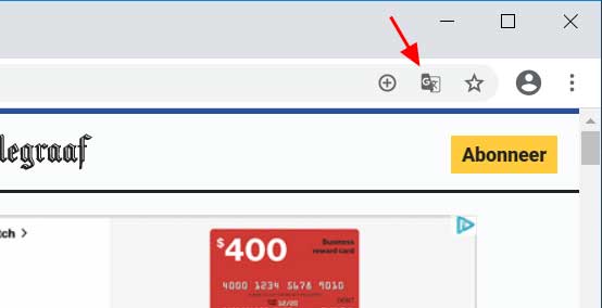 Translate button in the Chrome address bar