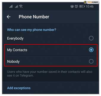 در قسمت Privacy and Security روی شماره ضربه بزنید و حالت my contacts یا nobody را تعیین کنید.