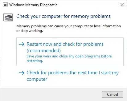 اجرای Memory Diagnostic Tool