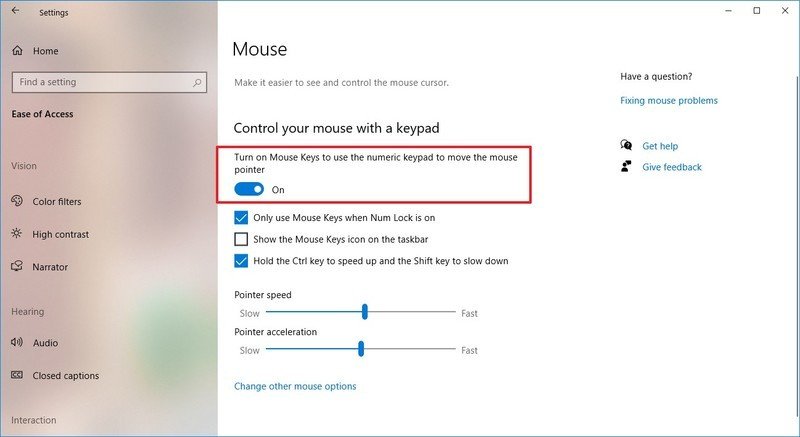 Windows 10 Settings Mouse Keys 