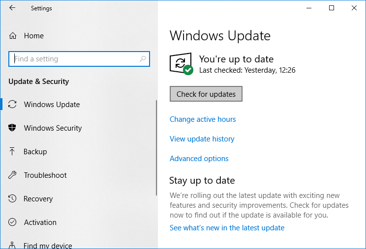 Check for Windows Updates | Fix Spacebar Not Working on Windows 10