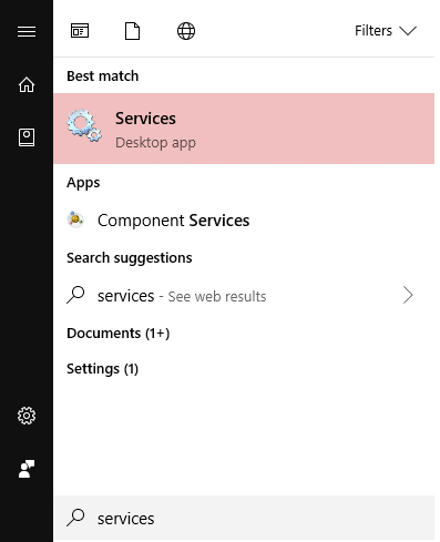 Click on the Start button and search for “Services”