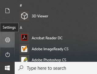 Click on the Windows icon then click on the gear icon in the menu to open Settings