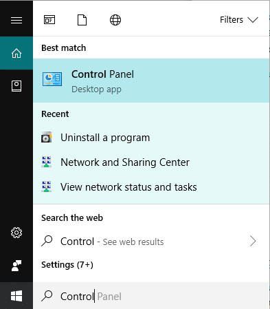 Open Control Panel by searching for it using the Search bar
