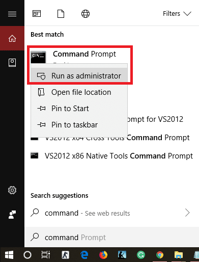 Right-click on the Command Prompt from the search result and select Run as administrator