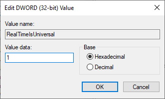 Set the value of RealTimeIsUniversal as 1