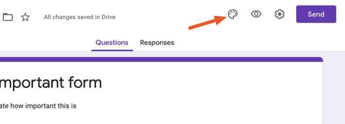 The palette icon in Google Forms settings