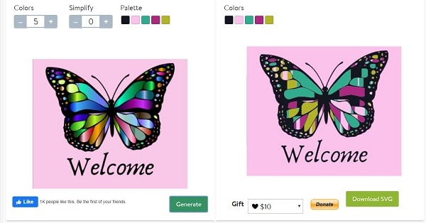 PNG and SVG Converter online with the butterfly as a demonstration